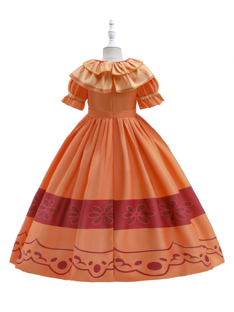 Piger Elegant Gorgeous Ruffled Dress Costume For Performance Party Orange