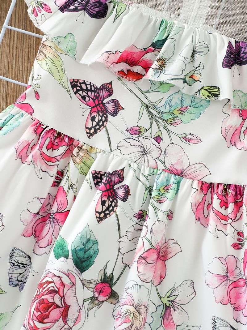 Piger Flæse Blomster Print Off-shoulder Kjole Børnetøj Outfits