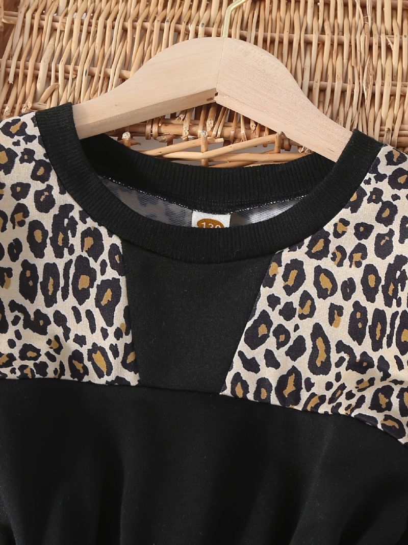 Piger Leopard Splejsning Sweatshirt Kjole Langærmet Crew Neck Børnetøj