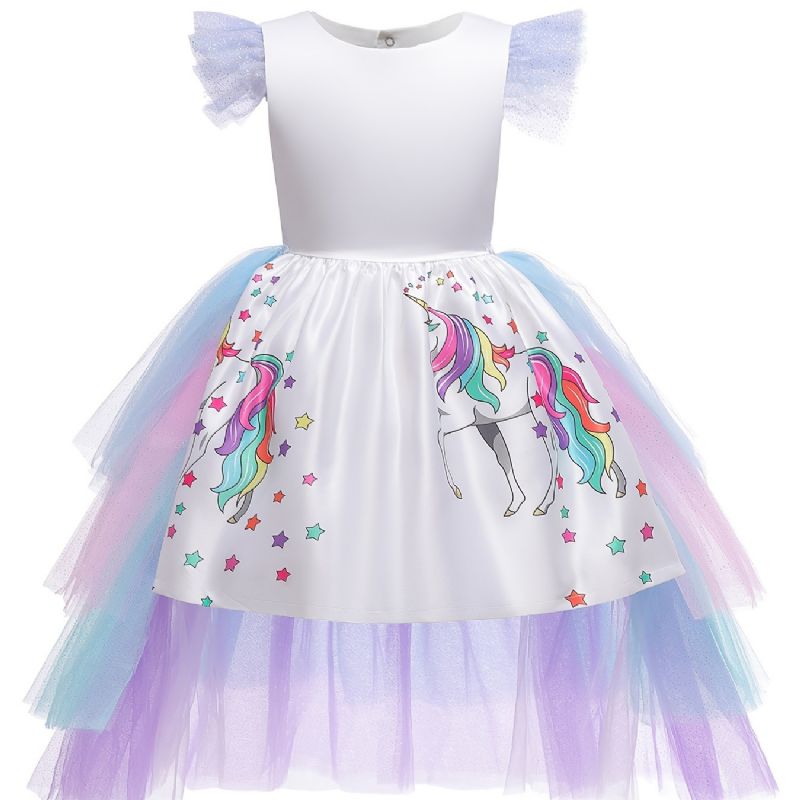 Piger Mesh Prinsesse Kjole Unicorn Print Kostume Formel Til Festkjole Jul Fødselsdag Aftenfest Bryllup