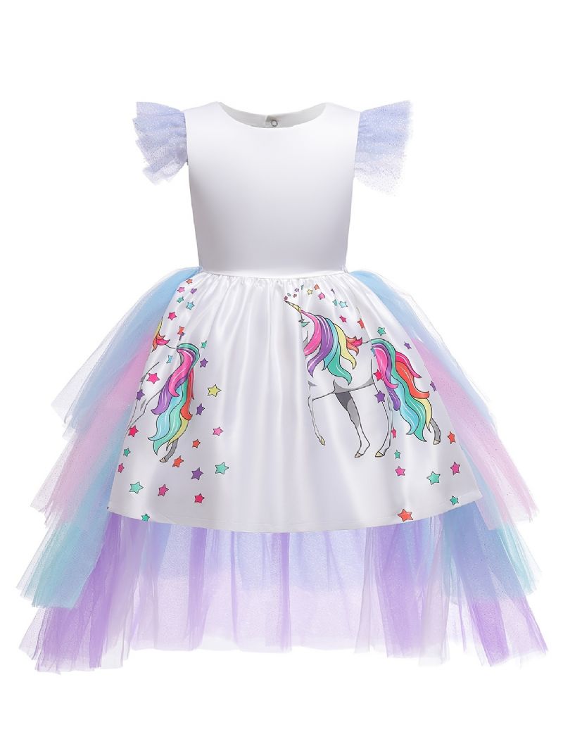 Piger Mesh Prinsesse Kjole Unicorn Print Kostume Formel Til Festkjole Jul Fødselsdag Aftenfest Bryllup