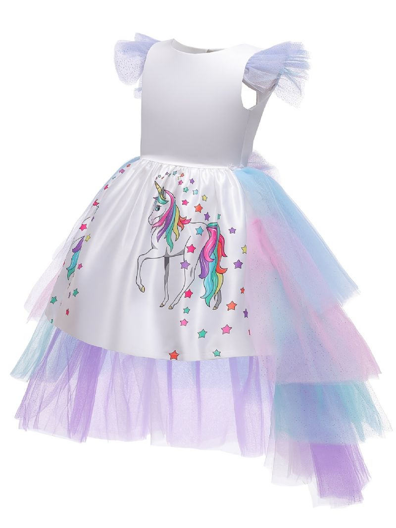 Piger Mesh Prinsesse Kjole Unicorn Print Kostume Formel Til Festkjole Jul Fødselsdag Aftenfest Bryllup