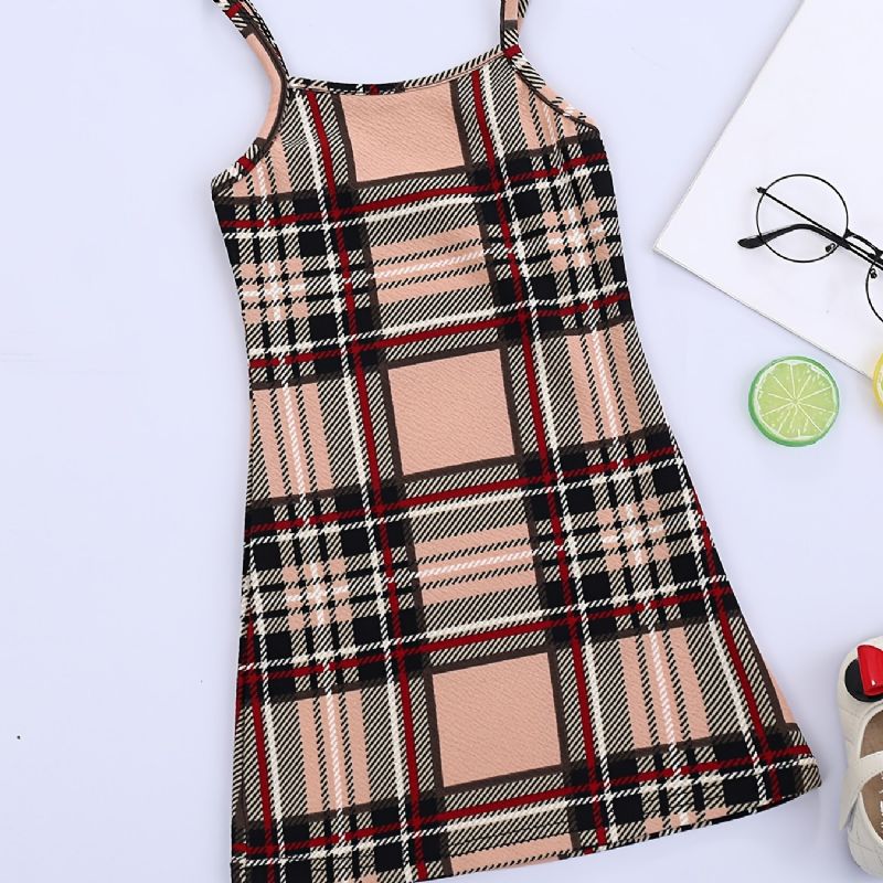 Piger Plaid Print Cami Dress Børnetøj Til Sommer