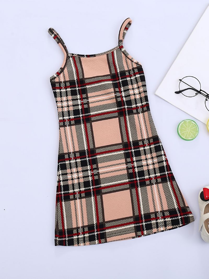 Piger Plaid Print Cami Dress Børnetøj Til Sommer