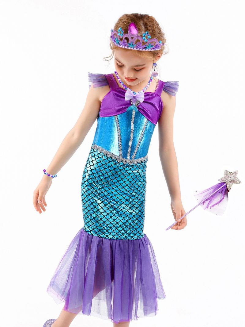 Piger Prinsesse Havfruekjole Kostume Dress Up Fødselsdagsfest Jul Cosplay Outfit Tilbehør Inkluderet Sæt
