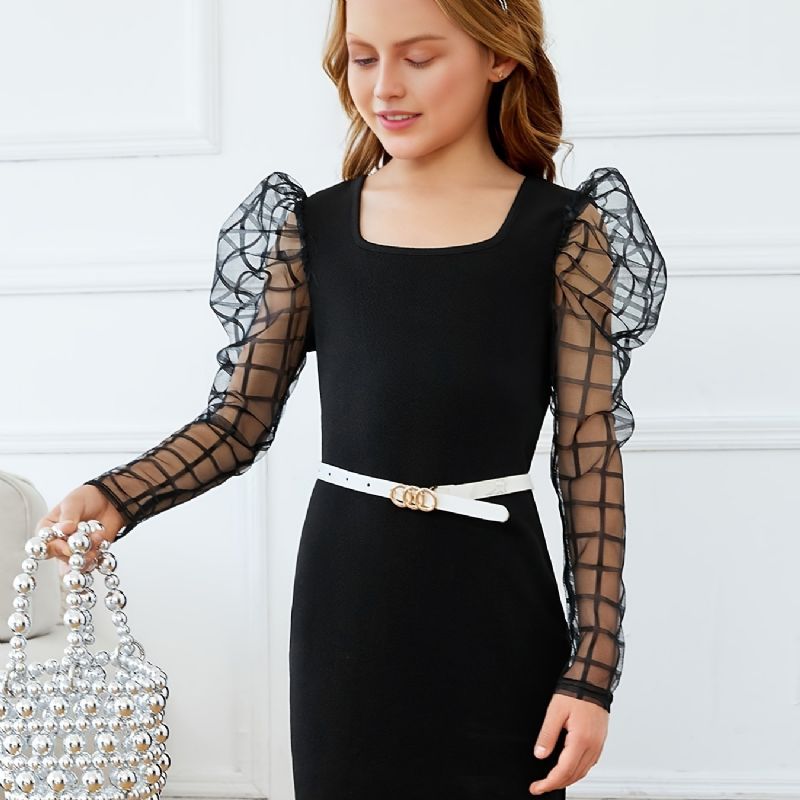 Piger Sheer Mesh Puffer Sleeve Dress Børnetøj