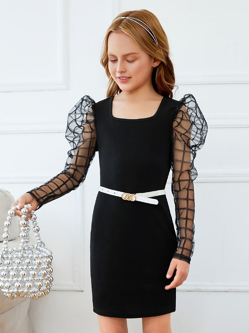 Piger Sheer Mesh Puffer Sleeve Dress Børnetøj