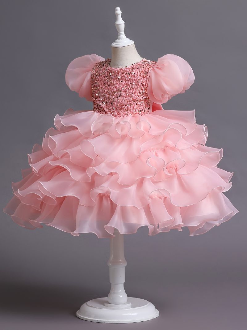 Piger Sød Elegant Puff Sleeve Mesh Prinsesse Kjole Til Performance Fest Kostumer Pink