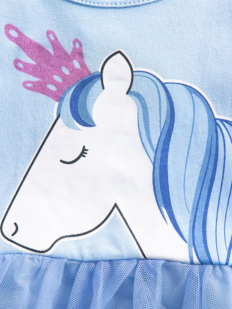 Piger Tegneserietøj Unicorn Dress Børn Bomuld Langærmet Prinsesse Kort Nederdel