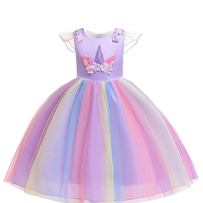 Piger Unicorn Mesh Princess Dress Festkjole Julekjole