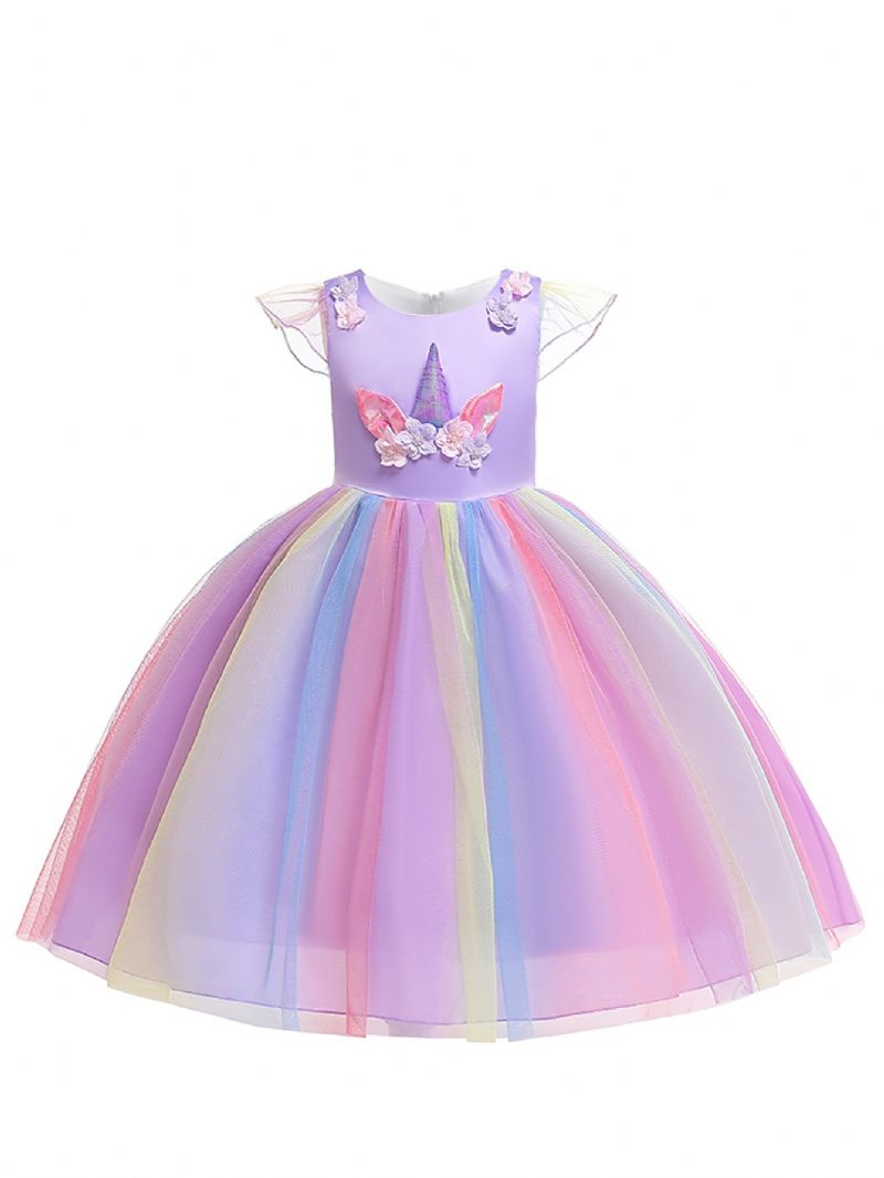 Piger Unicorn Mesh Princess Dress Festkjole Julekjole