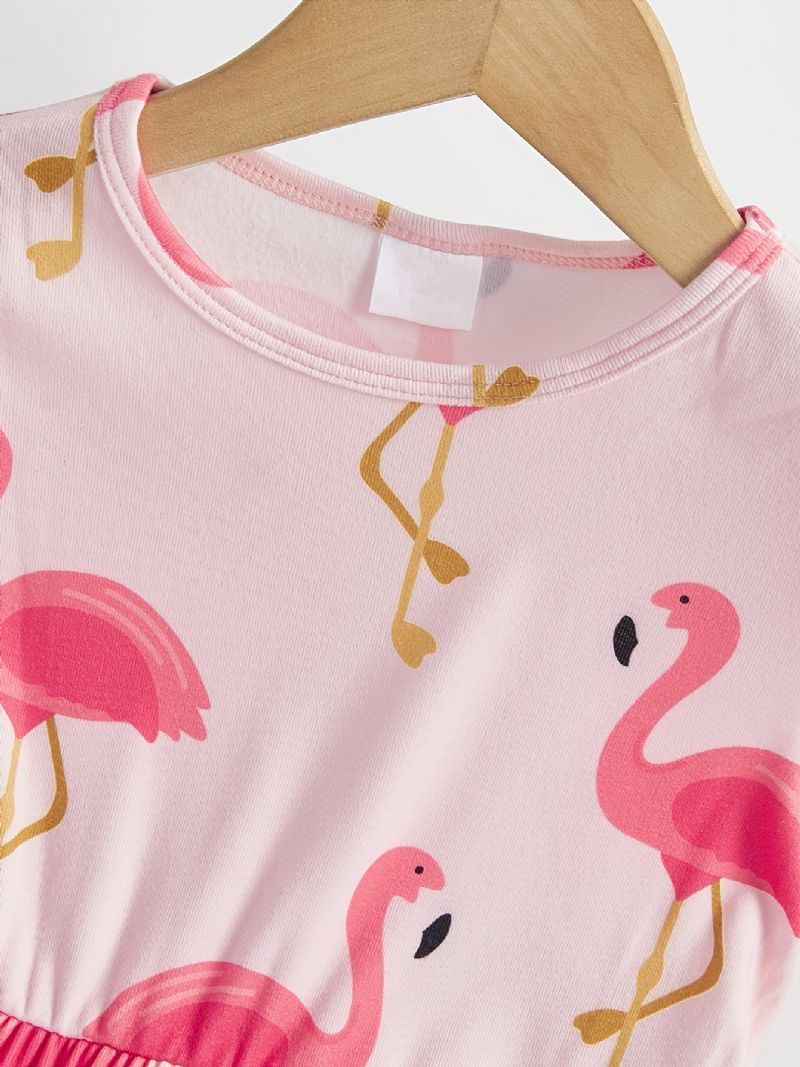 Pink Flamingo Print Kortærmet Kjole Til Piger