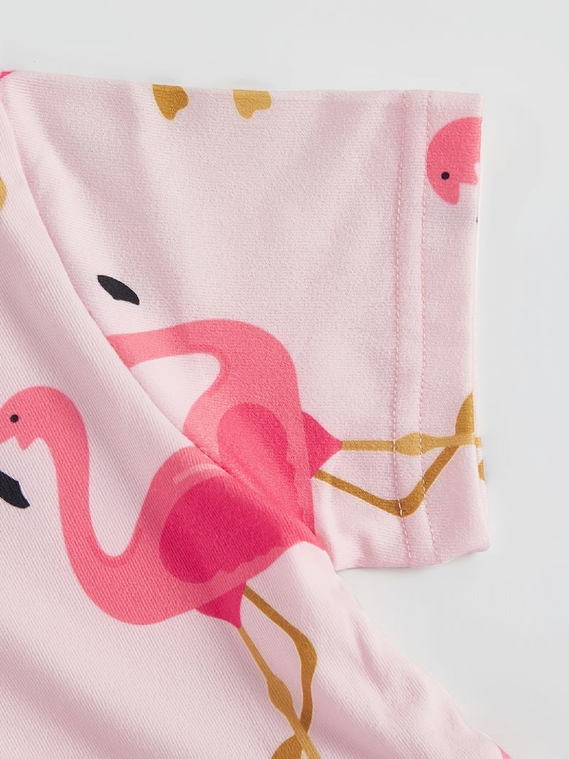 Pink Flamingo Print Kortærmet Kjole Til Piger