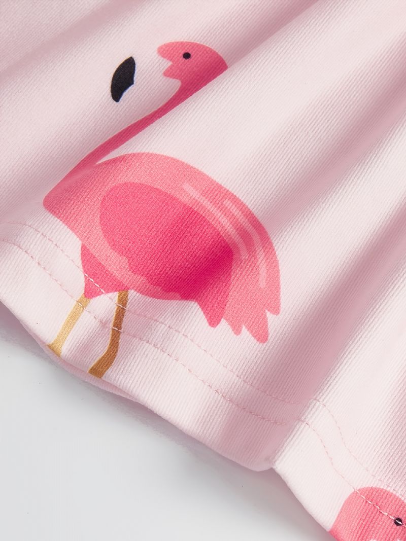 Pink Flamingo Print Kortærmet Kjole Til Piger