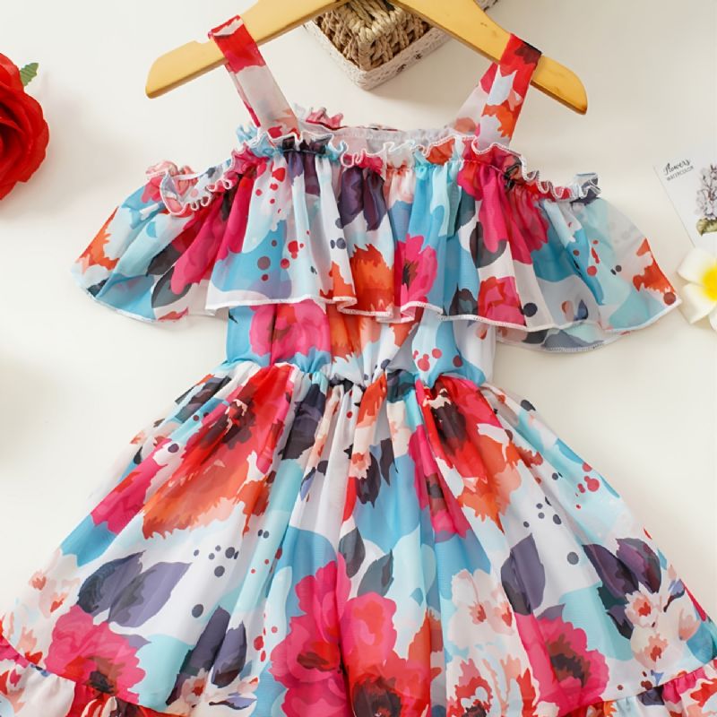 Småbørn Baby Piger Sommer Flæse Kjole Chiffon Prinsesse Blomster Strandtøj Børnetøj