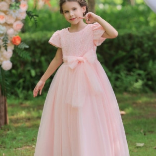 Småbørn Piger Rose Blomster Kjole Med Sløjfe Pompom Prinsesse