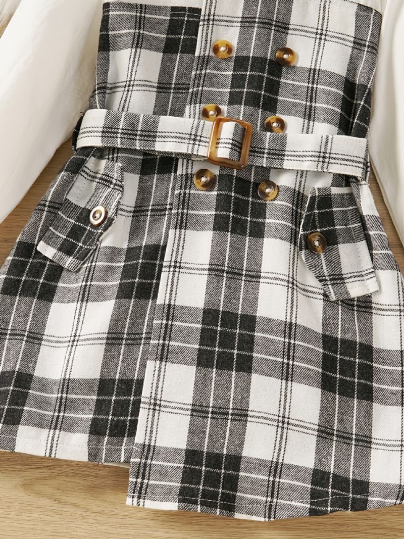 Toddler Baby Piger Syning Plaid Lapel Langærmede Kjole