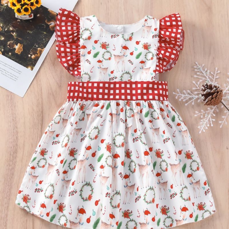 Toddler Piger Christmas Full Print Fawn Sleeveless Flash Dress