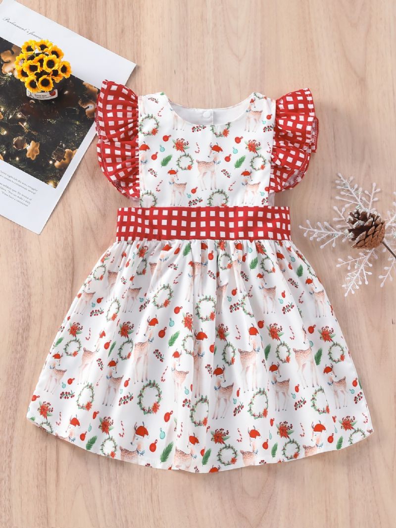 Toddler Piger Christmas Full Print Fawn Sleeveless Flash Dress