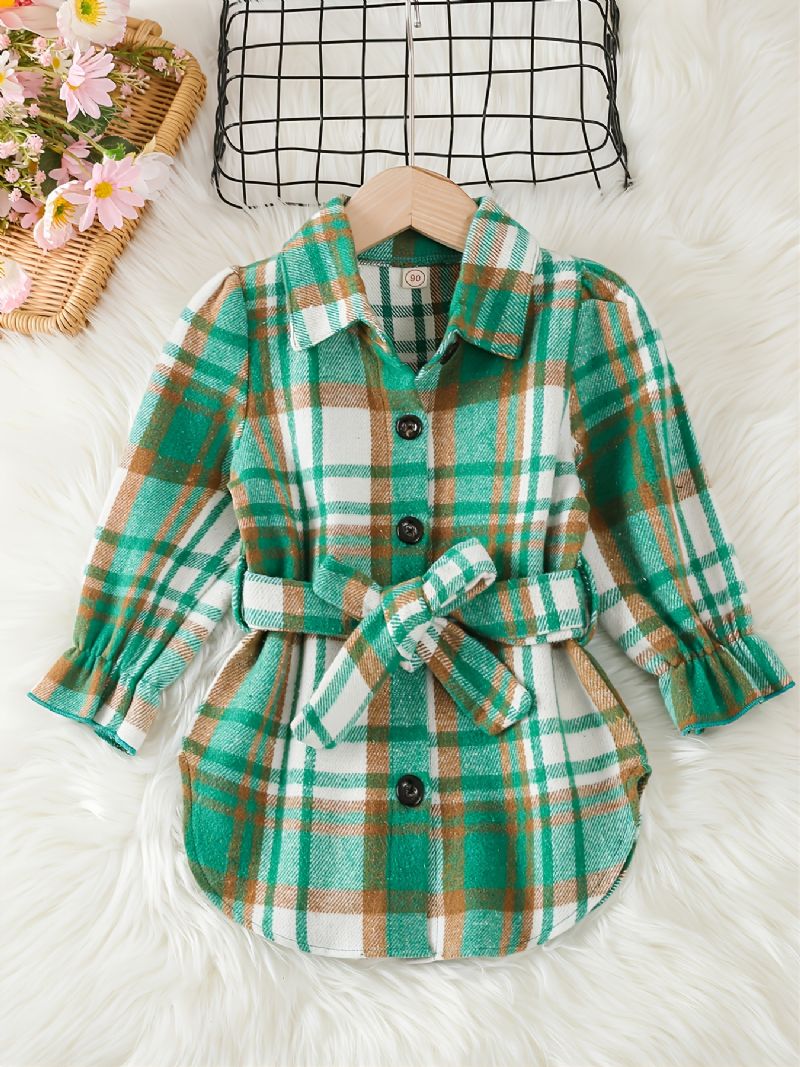 Toddler Piger Gingham Collared Pufærmet Bluse Kjole & Bælte