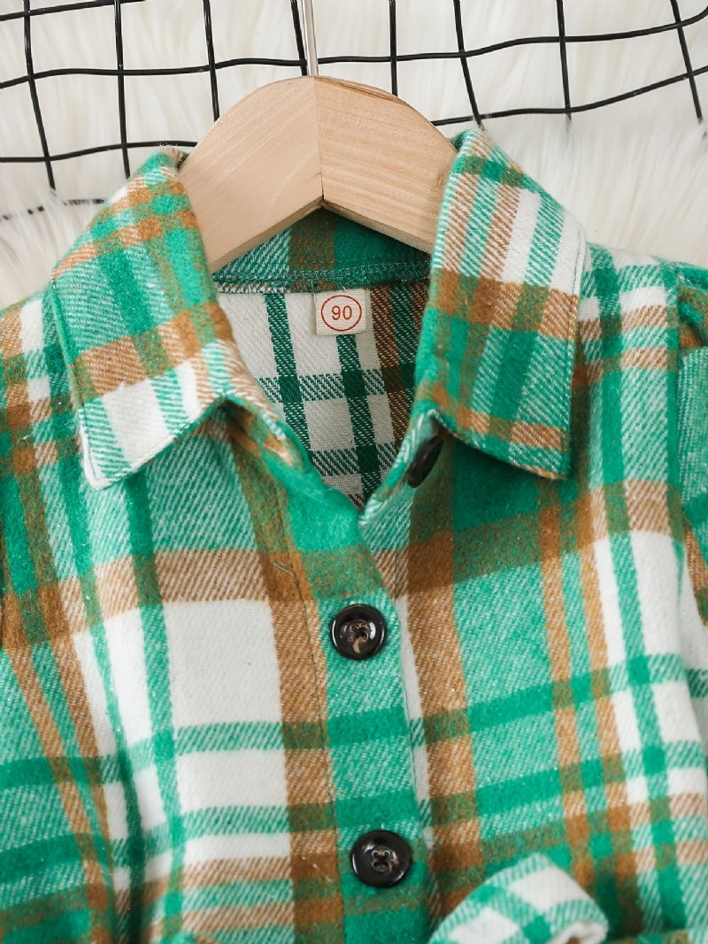 Toddler Piger Gingham Collared Pufærmet Bluse Kjole & Bælte