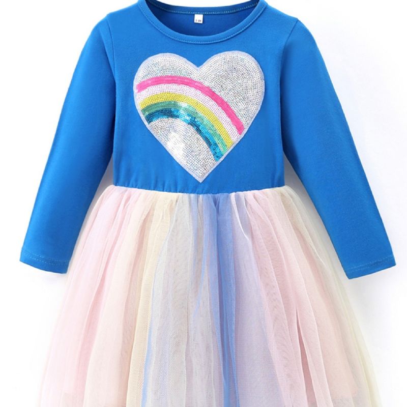 Toddler Piger Heart Print Glitter Langærmede Tutu Kjoler