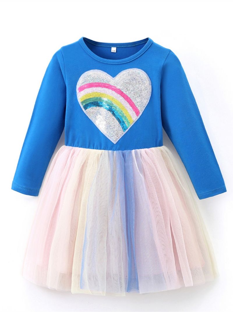 Toddler Piger Heart Print Glitter Langærmede Tutu Kjoler