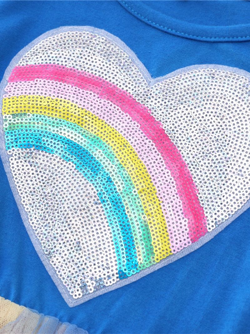 Toddler Piger Heart Print Glitter Langærmede Tutu Kjoler