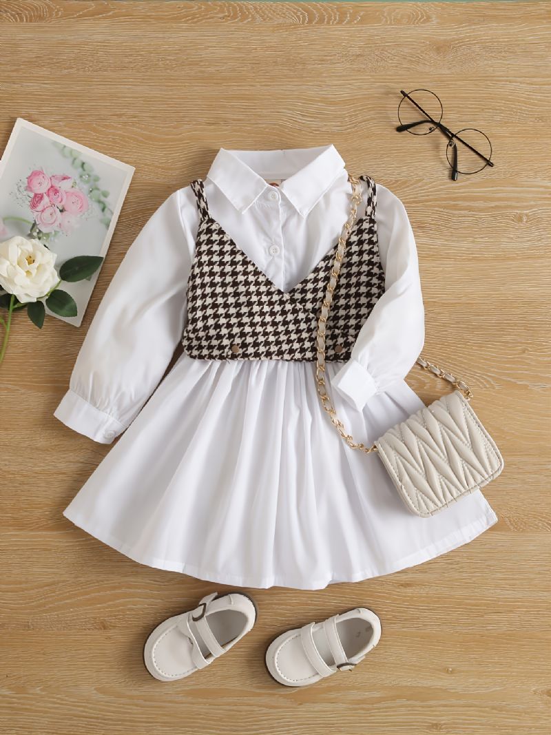 Toddler Piger Houndstooth Print Cami Top & Shirt Dress Set