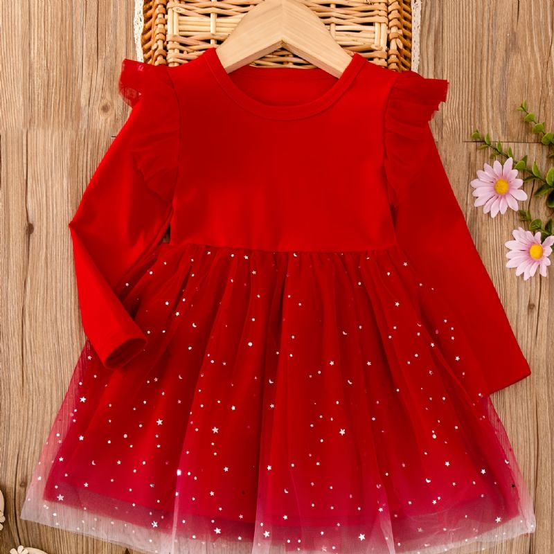 Toddler Piger Mesh Dress Langærmet Flying Sleeve Tutu