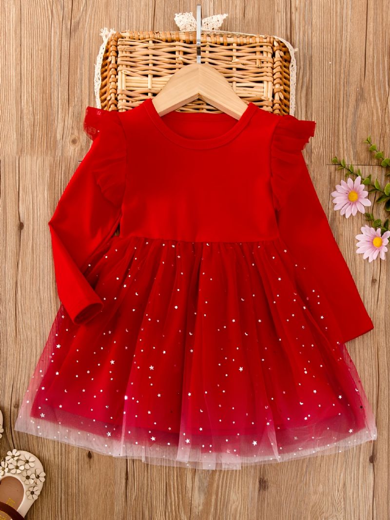 Toddler Piger Mesh Dress Langærmet Flying Sleeve Tutu