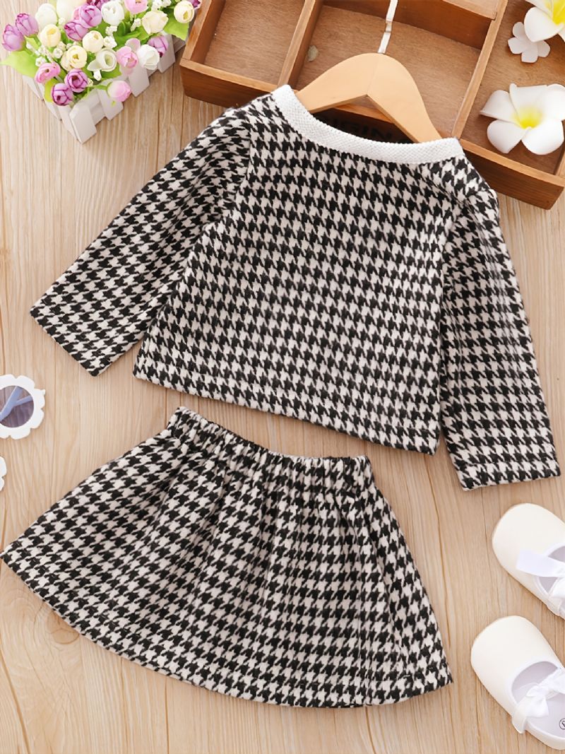 3 Stk Baby Cardigan Houndstooth Langærmet Kjole