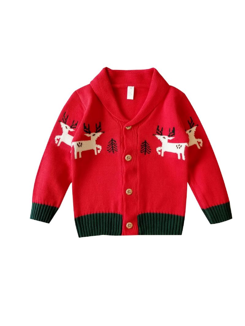 Unisex Baby Button-up Strik Cardigan Elg Mønster Sweater Til Vinter Jul