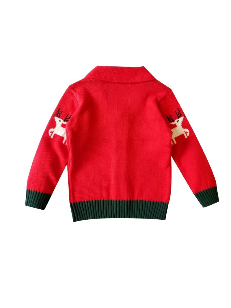 Unisex Baby Button-up Strik Cardigan Elg Mønster Sweater Til Vinter Jul