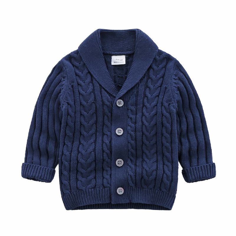 Unisex Baby Cardigan V-hals Botton Sweater Med Kabel Strik Til Vinter Børnetøj