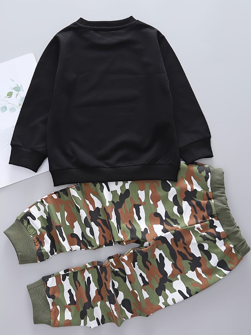 2 Stk Baby Camouflage Skoletaske Print Pullover Rundhalset Langærmet Sweatshirt & Bukser Sæt Til Drenge