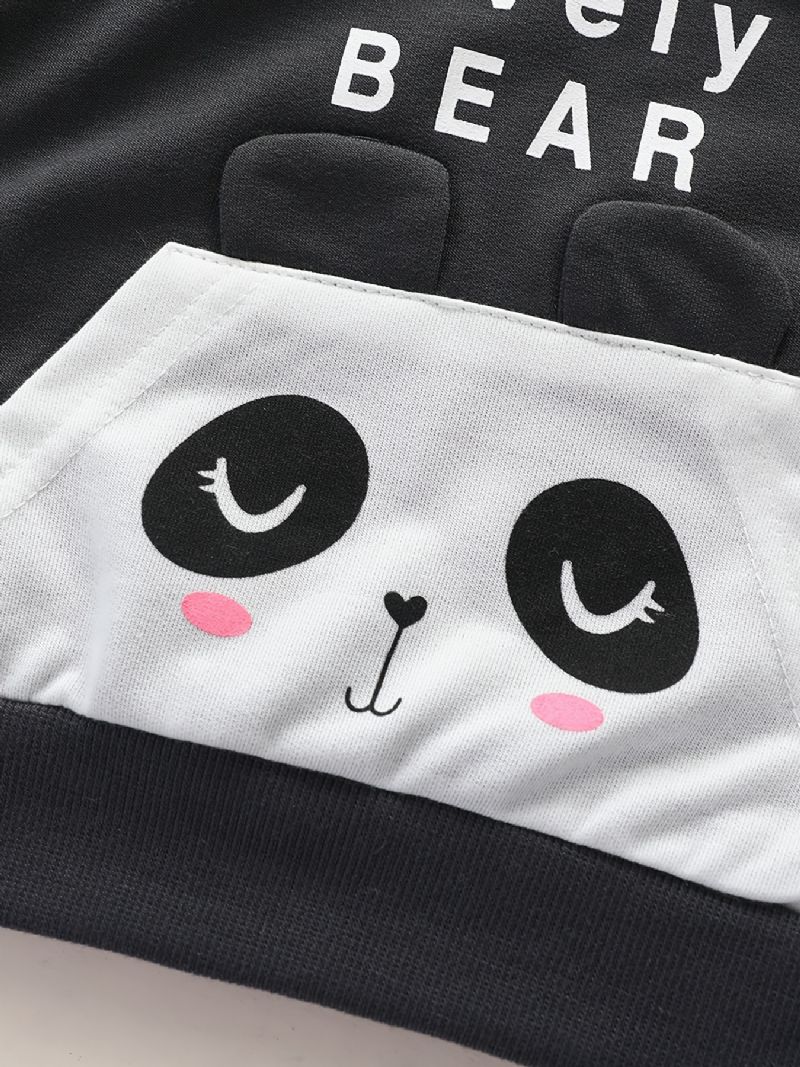 2 Stk Baby Drenge Brevtryk Panda Tegneserie Rundhalset Langærmet Pullover Sweatshirt Solid Elastisk Talje Bukser Sæt Tøj