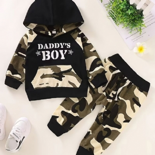 2 Stk Baby Drenge Causal Active Sæt Med Camouflage Letter Print Hættetrøje & Joggingbukser Til Vinter