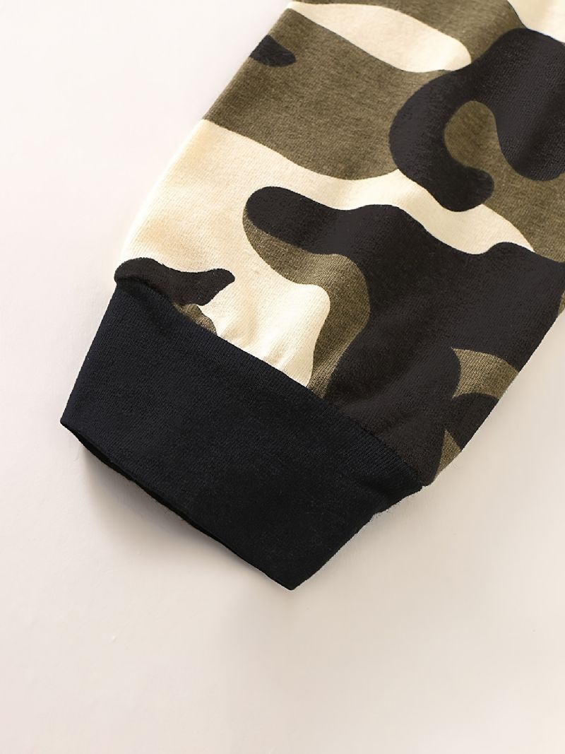 2 Stk Baby Drenge Causal Active Sæt Med Camouflage Letter Print Hættetrøje & Joggingbukser Til Vinter