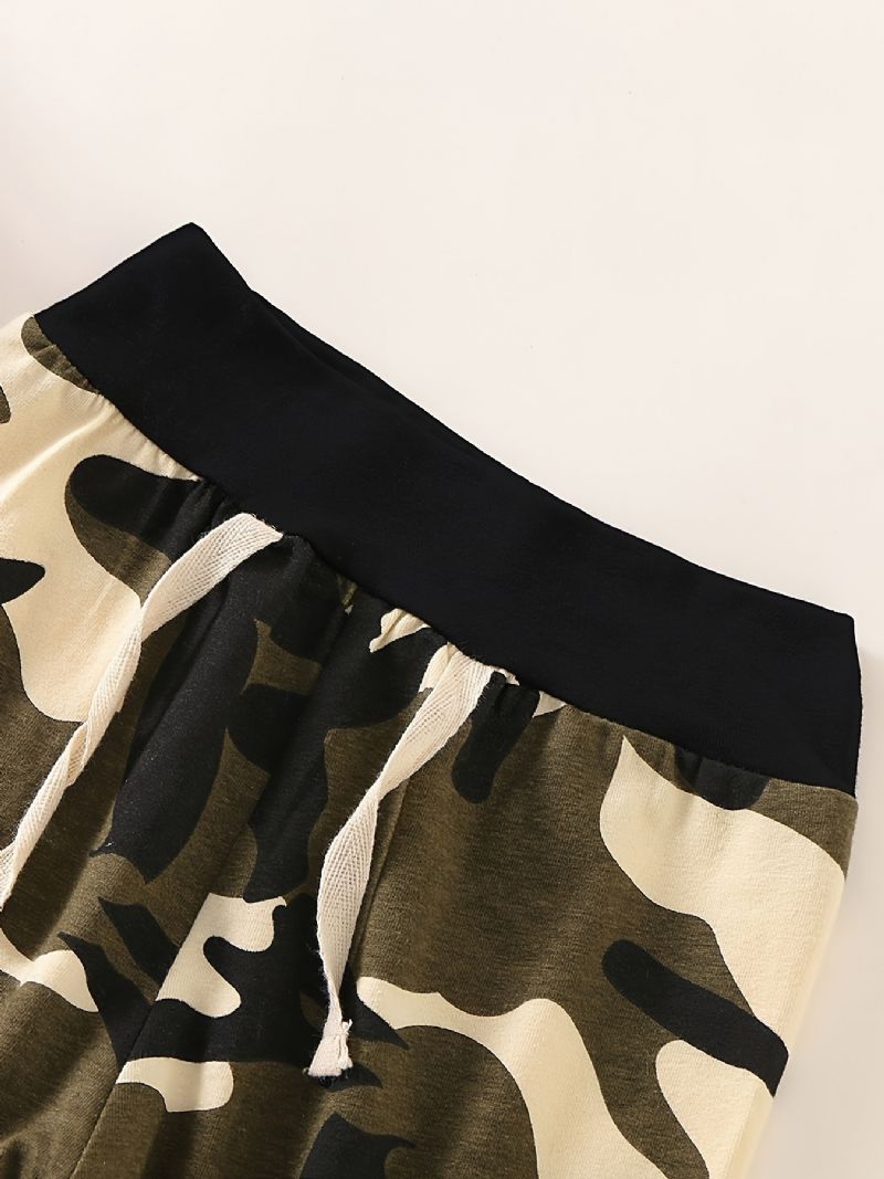 2 Stk Baby Drenge Causal Active Sæt Med Camouflage Letter Print Hættetrøje & Joggingbukser Til Vinter