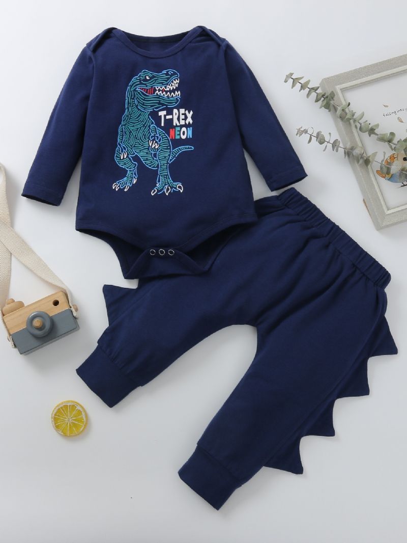 2 Stk Baby Drenge Dinosaur Print Mønster Tre-dimensionel Form Bukser Suit