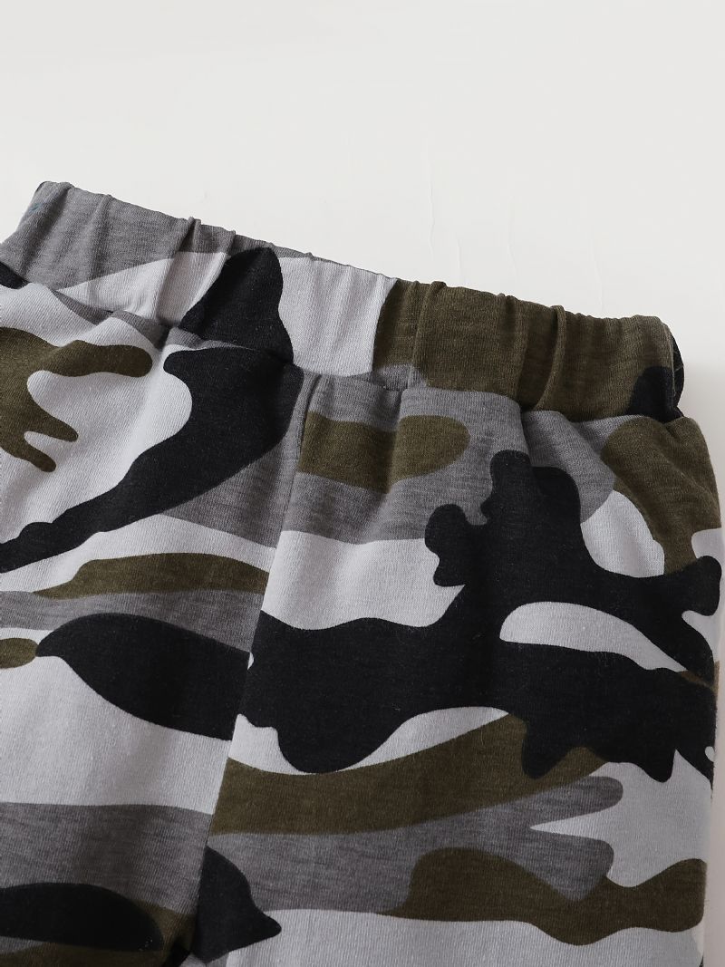2 Stk Baby Drenge Hættetrøje Brevtryk Langærmet Sweatshirt & Camouflage Print Bukser Sæt Børnetøj