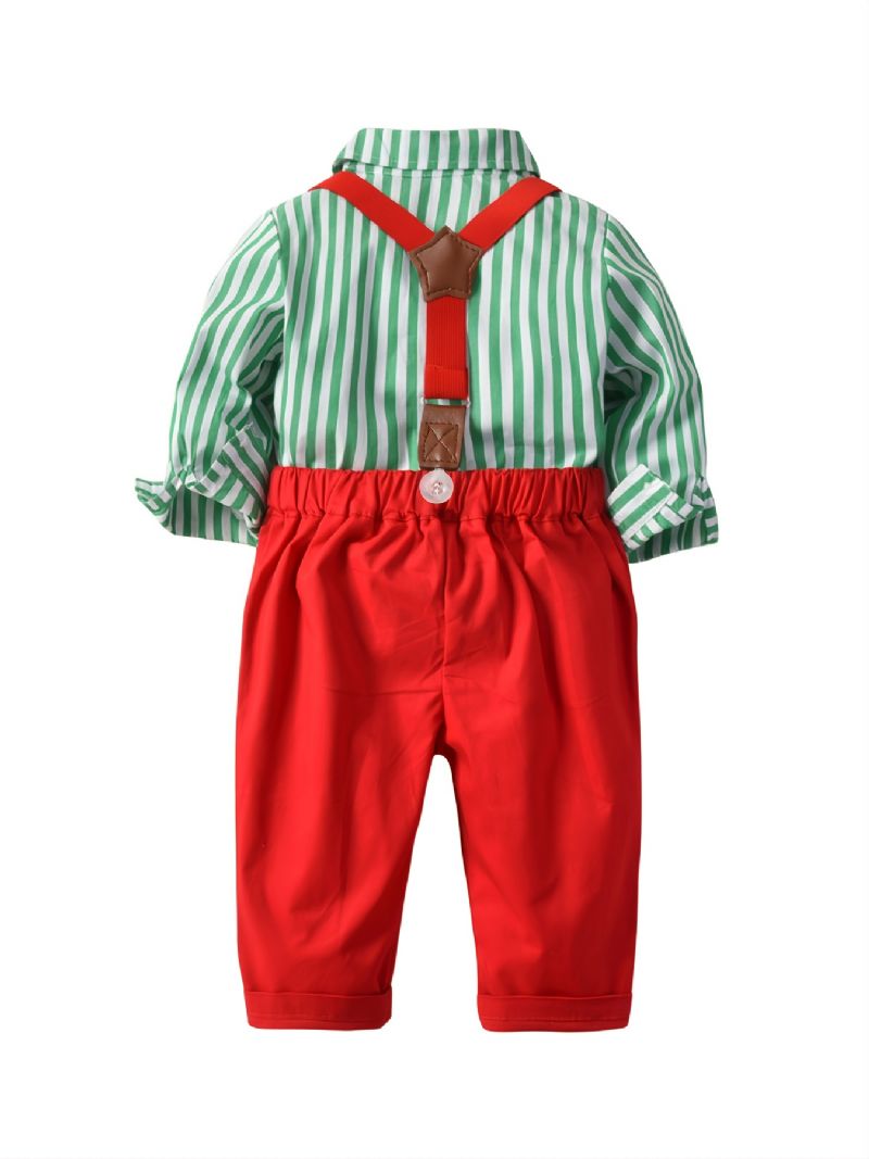 2 Stk Baby Drenge Herre Outfit Formelt Jakkesæt Langærmet Stribet Plaid Skjorte Suspender Bukser Butterfly Overalls Tøjsæt