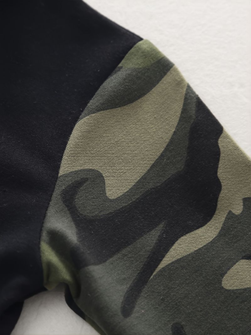 2 Stk Baby Drenge Letter Camouflage Print Pullover Rund Hals Langærmet Sweatshirt & Bukse Sæt