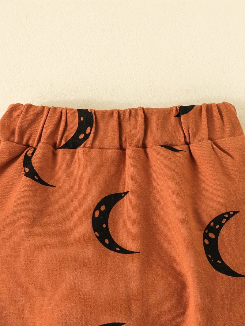 2 Stk Baby Drenge Moon Print Rundhalset Langærmet Sweatshirt & Buksesæt