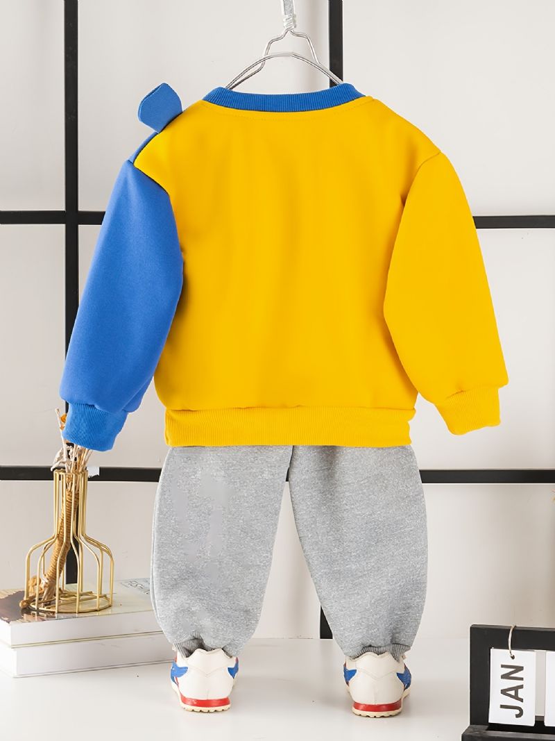 2 Stk Baby Drenge Tegneserie Bjørne Splejsningstrøje Rund Hals Langærmet Sweatshirt Og Buksesæt Børnetøj