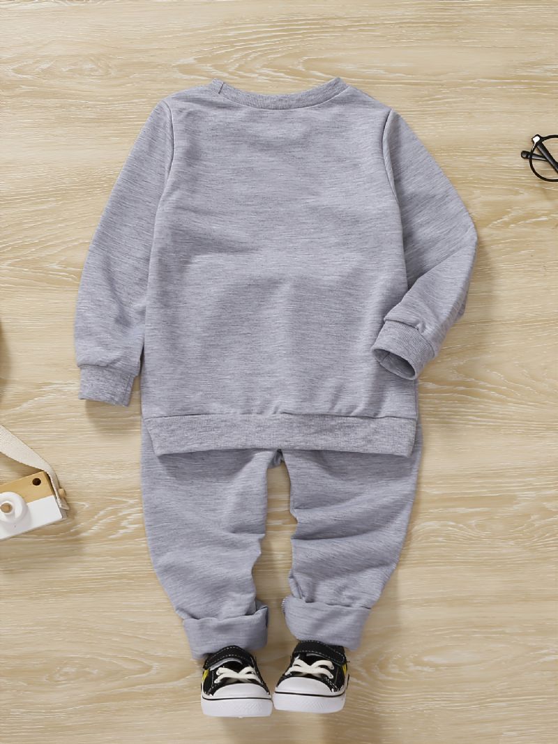 2 Stk Baby Drenge Tegneserie-print Pullover Rundhalset Langærmet Sweatshirt Og Buksesæt Børnetøj