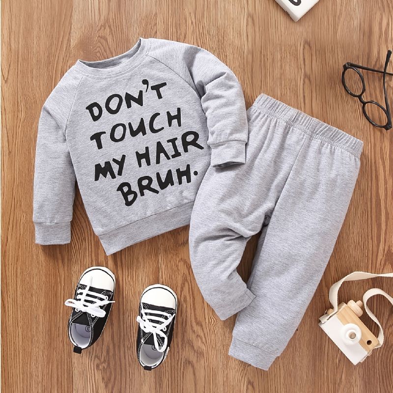 2 Stk Baby Letter Print Pullover Rund Hals Langærmet Sweatshirt & Buksesæt Til Piger Drenge