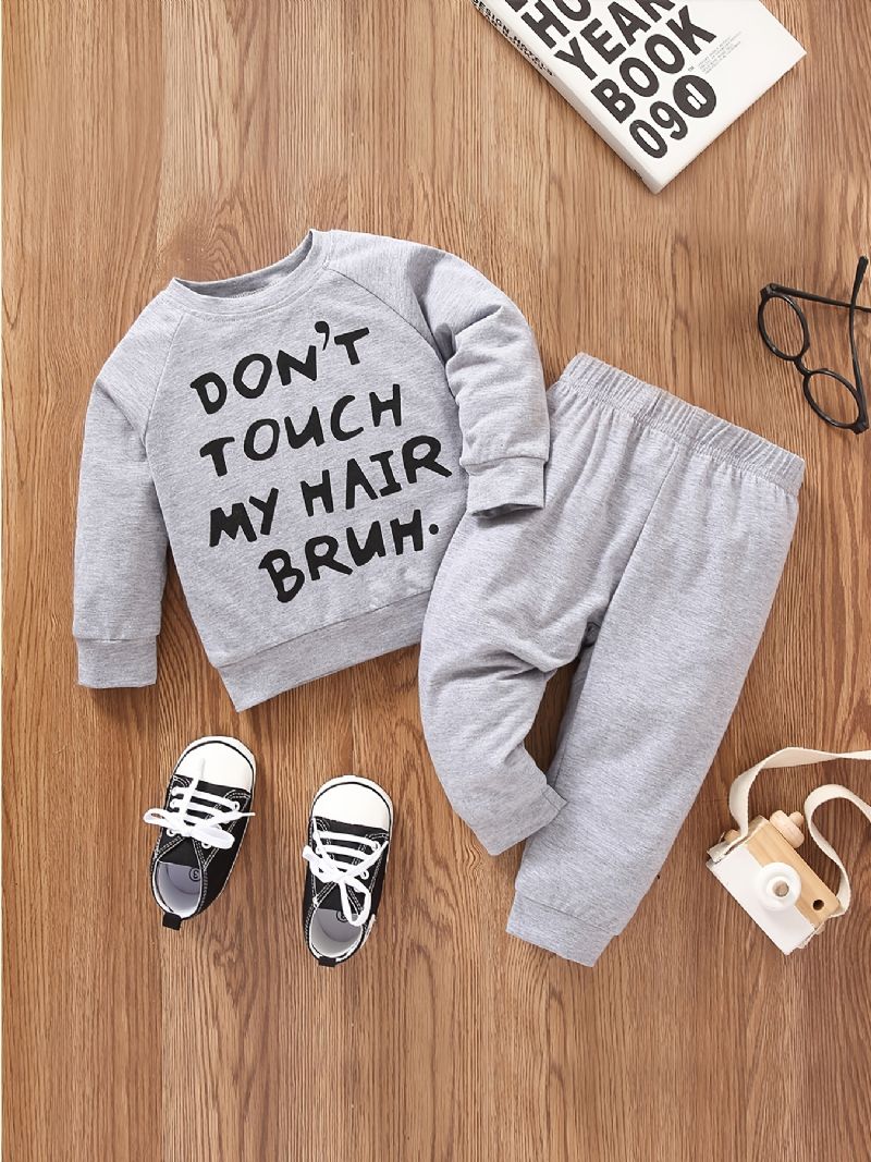 2 Stk Baby Letter Print Pullover Rund Hals Langærmet Sweatshirt & Buksesæt Til Piger Drenge