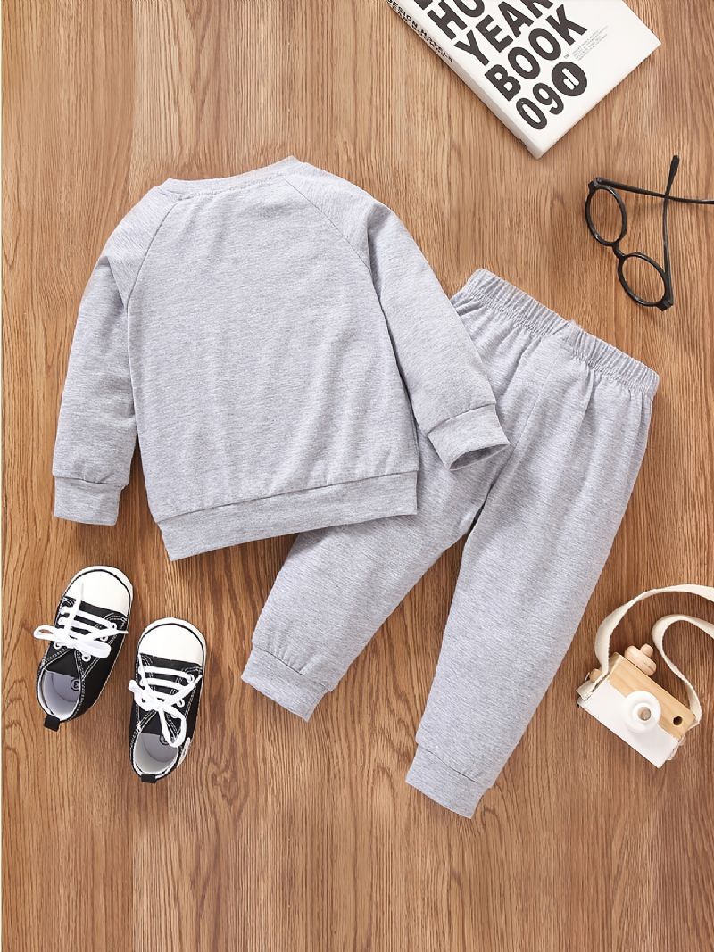 2 Stk Baby Letter Print Pullover Rund Hals Langærmet Sweatshirt & Buksesæt Til Piger Drenge